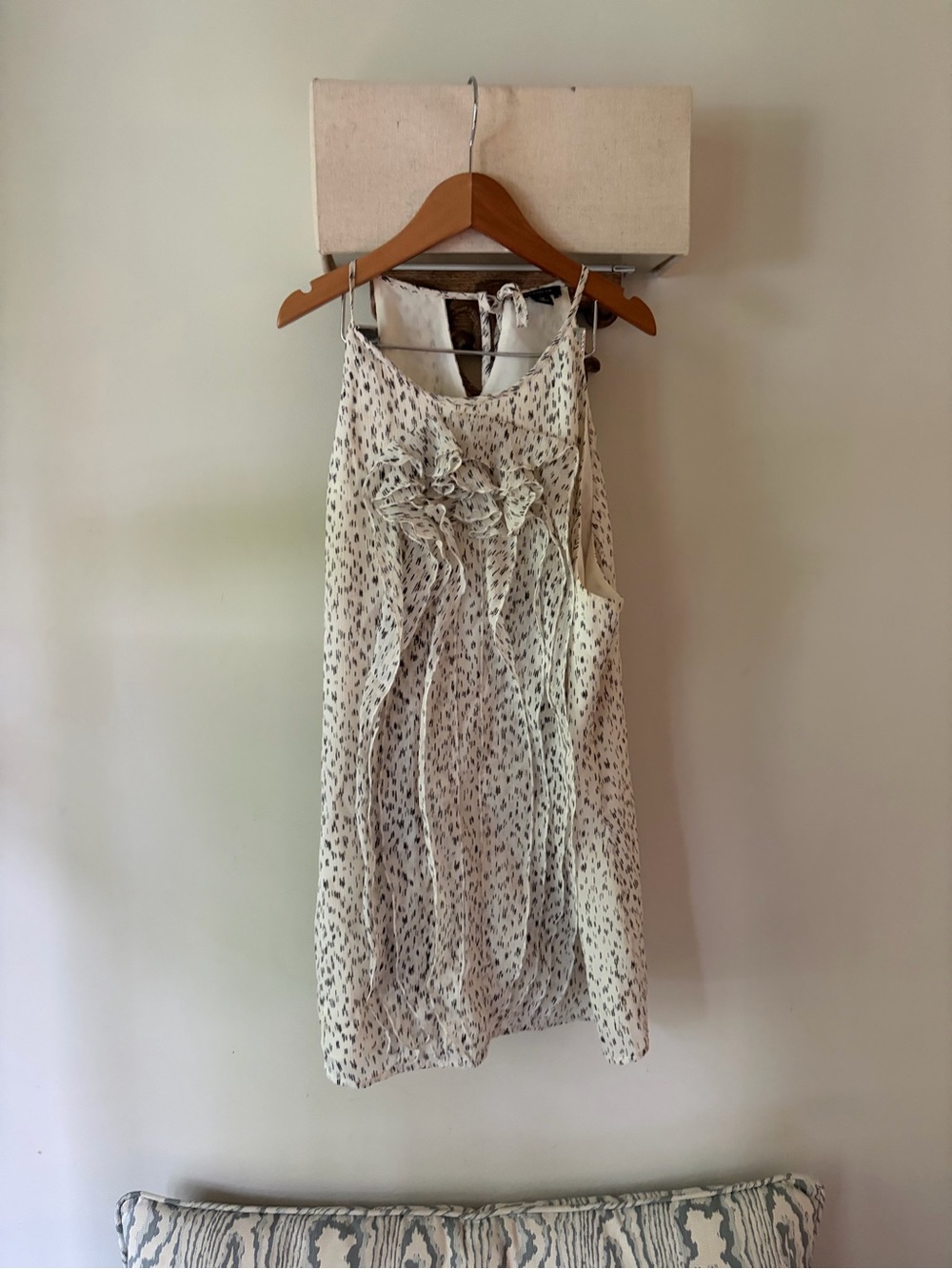 Women’s Ann Taylor Cream Spotted Ruffle Front Top